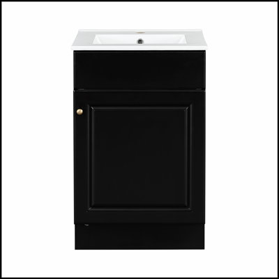 Meuble-lavabo autoportant de 20 pouces avec lavabo, tablette de porte et rangement réglable pour les salles de bain modernes
