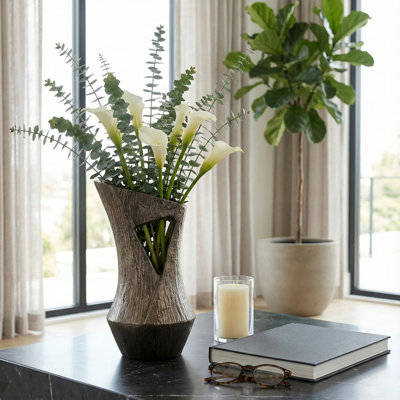 Modern Sculptural Metal Cutout Form Table Vase for Home Display - Tall Flower Vase Accent for Living Room and Tabletop Decor - Bronze