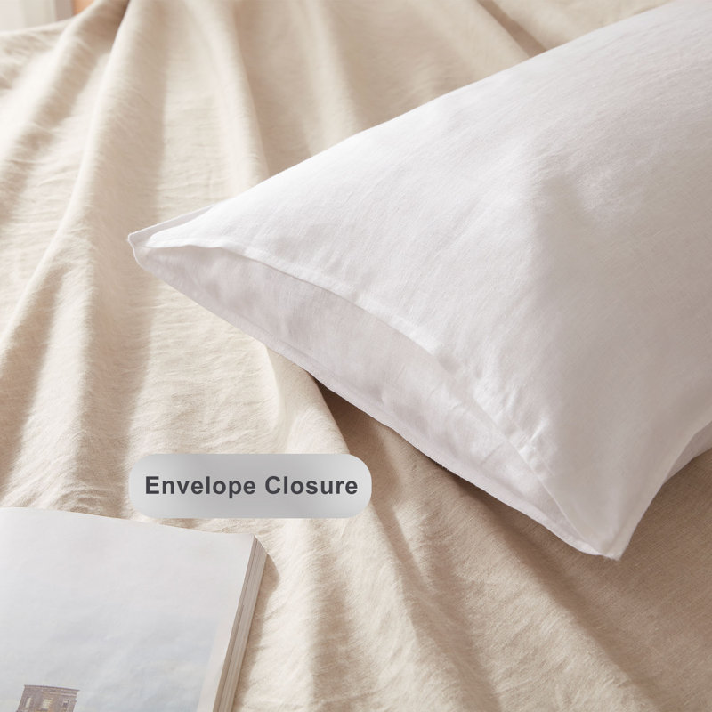 TOSMO 100% Linen Pillowcase Set of 2, Stone Washed Pillowcases Envelope Closure, Soft and Durable Pillow Cases, White
