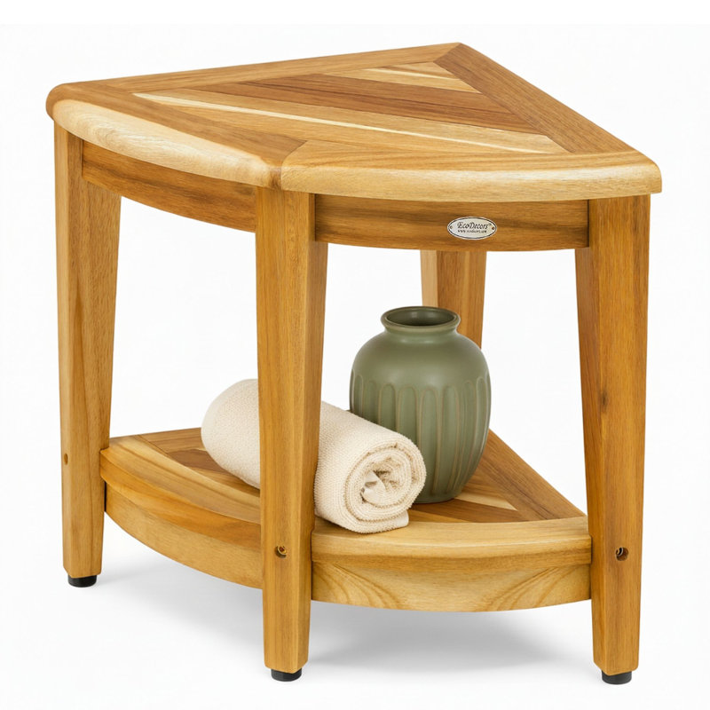 EarthyTeak EcoDecors SnazzyCorner, Corner Shower Stool, Teak Shower Bench, Teak Shower Stool for Inside Shower, Bathroom Bench, Teak Bench Shower, Shower Stool for Shaving Legs