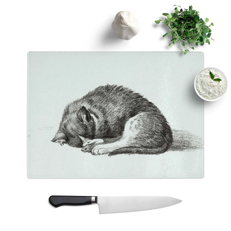 Tempered Glass Curled Cat Chopping Board, 28.5 cm W x 20 cm L
