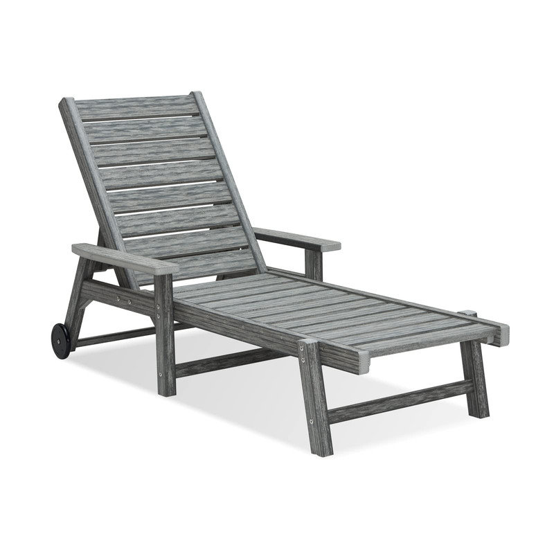 Méridiennes pour l'extérieur, chaises longues d'extérieur en PEHD avec dossier réglable, roues, accoudoirs, fauteuil inclinable en bois poly pour l'extérieur, pour la terrasse et le porche, gris