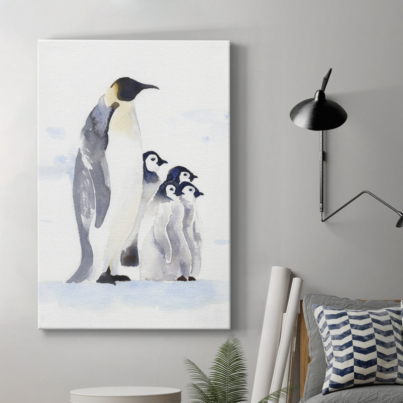 Manchots empereurs I - peinture sur toile tendue, H 12 po x l 8 po x P 1 po