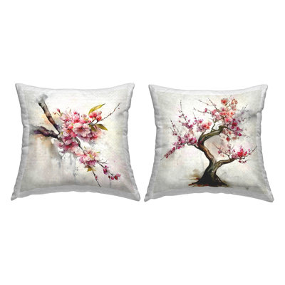 Cherry Blossom Bonsai Floral Blooms 2 Piece Outdoor Printed Pillow Set by Ziwei Li