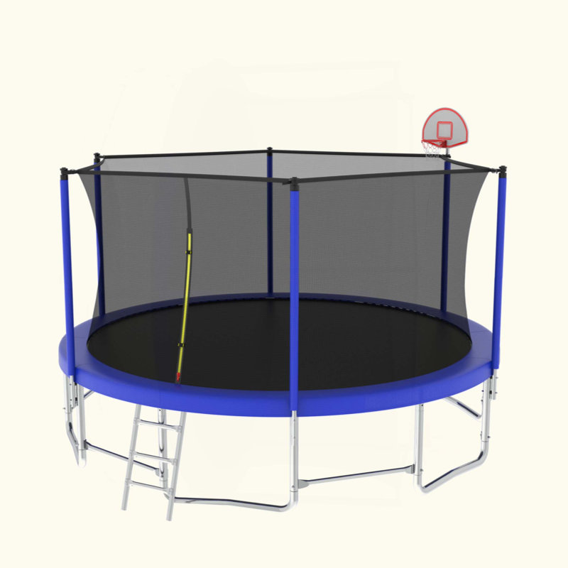 Trampoline 16FT avec barre d'équilibre et panier de basketball, trampoline d'extérieur renforcé de type ASTM avec filet d'enclos