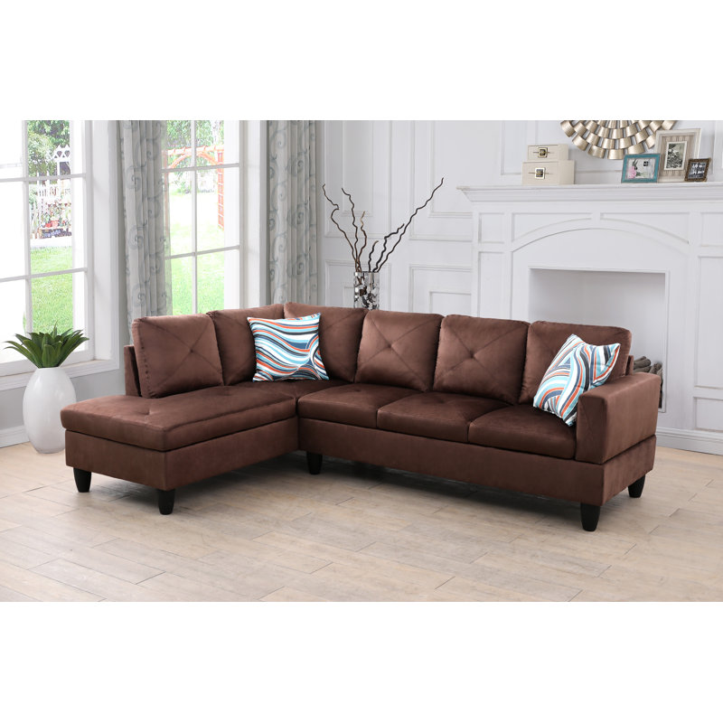 Dark Chestnut Brown L Shaped Left Hand Facing Sectional Sofa, Sofa & Chaise, Left Hand Facing, Chocolate Brown Velvet
