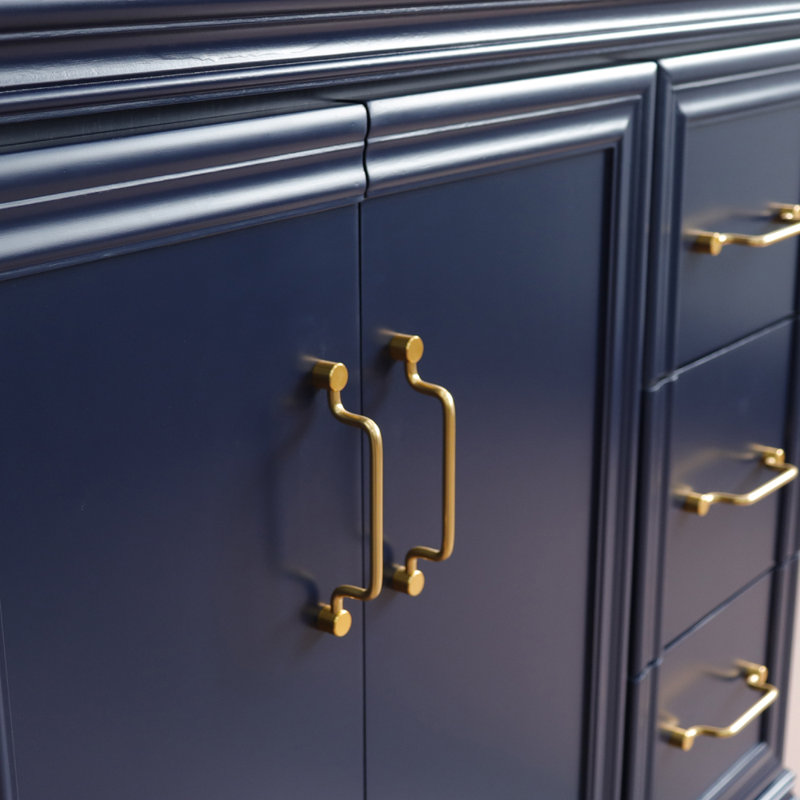 Ensemble de meuble-lavabo simple 37 po Lindisfarne, Bleu, Marbre de Carrare blanc