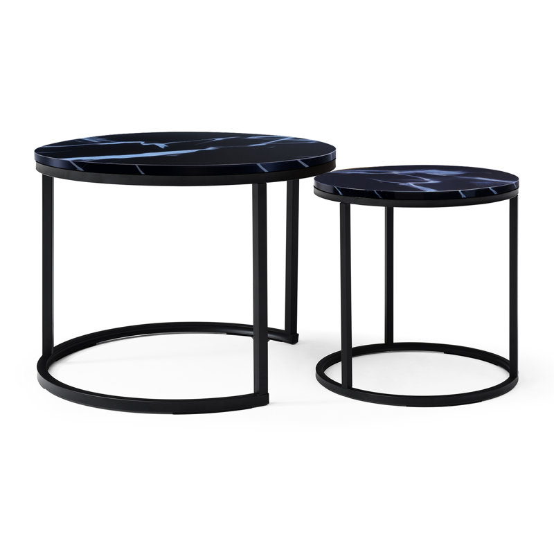 2 - Piece , Round Black Frame Coffee Tables, Marble Tops, Bedroom, Living Room, Simple And Structure Table Various Situations, Easy Installation Steps