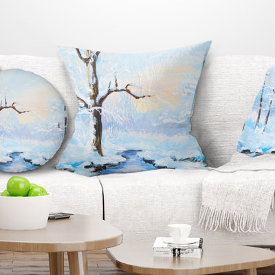 White Frozen River in Forest - Landscape Printed Pillow