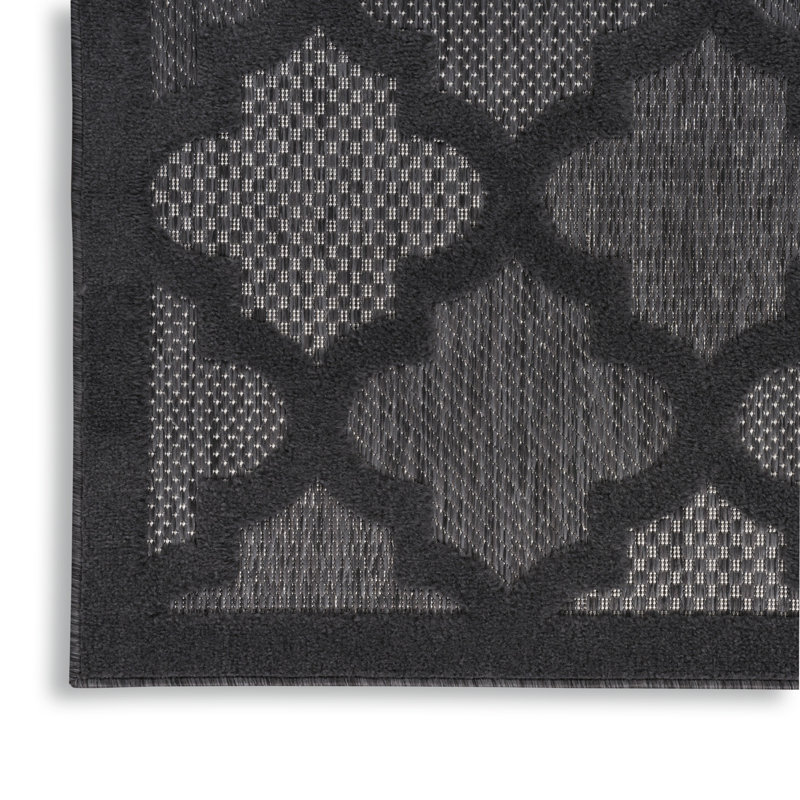 Adianey Red Barrel Studio Easy Care Trellis Charcoal/Black Indoor/Outdoor Area Rug, Runner 2'2" x 16'