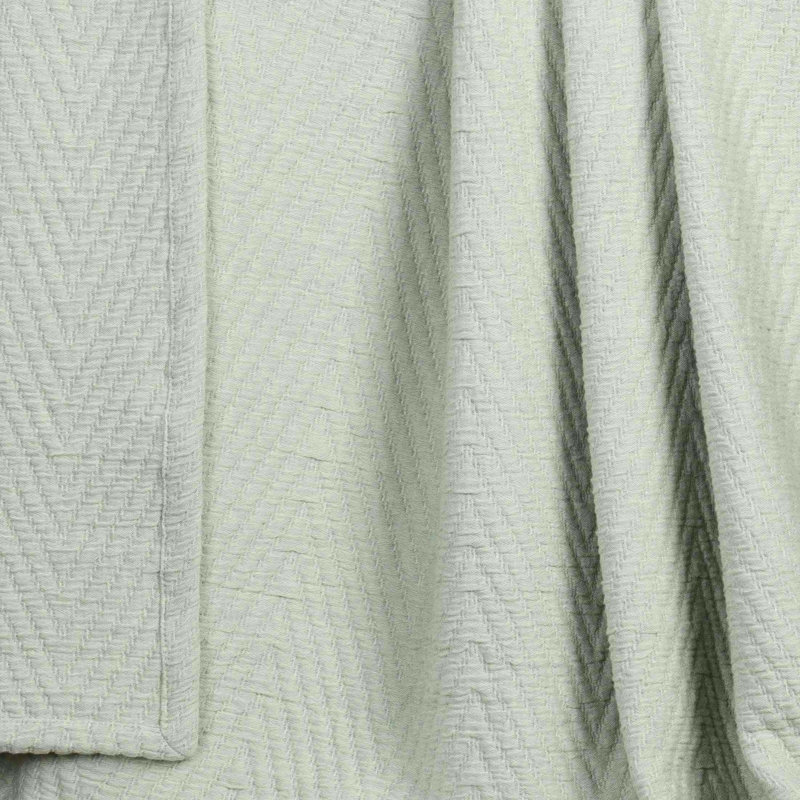 Green Cotton Chevron Woven Throw Coverlet