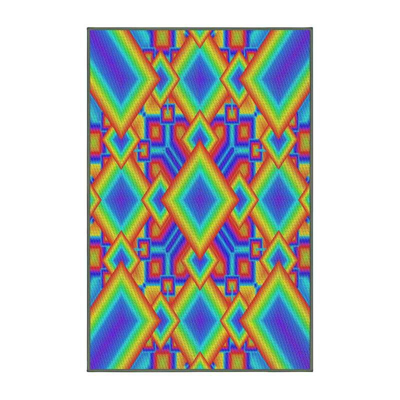 Tapis abstrait bleu / jaune, Rectangle 5 pi x 7 pi