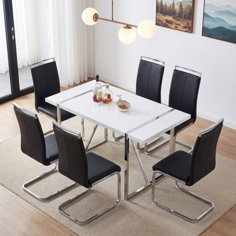 Ensemble de salle à manger 7 pièces pour salle à manger 7 pièces, 7, Noir