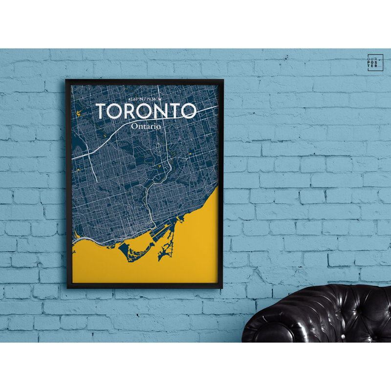 « toronto city map », reproduction d’impression sur affiche, H 24 po x l 18 po