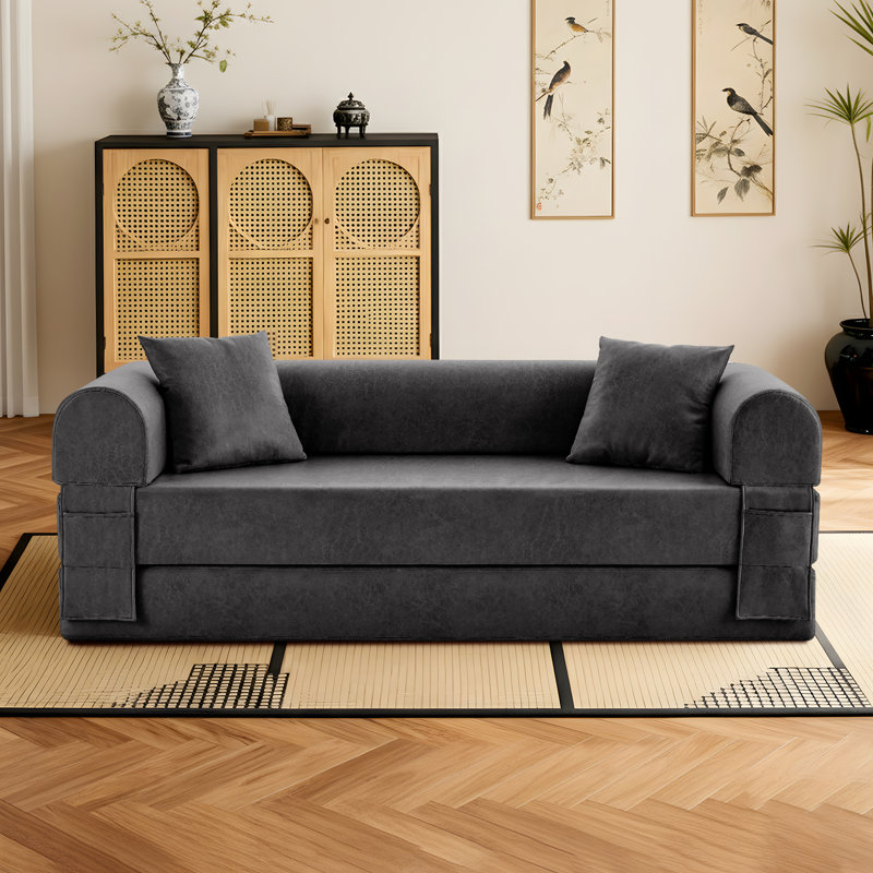 Boneless 4-in-1 Folding Convertible Sofa Bed, 78 Inch Faux Leather Boneless Couch, Loveseat Sleeper with Pull Out Bed, Floor Sofa Modular Futon Teddy Sofa for Living Room Bedroom Lounge