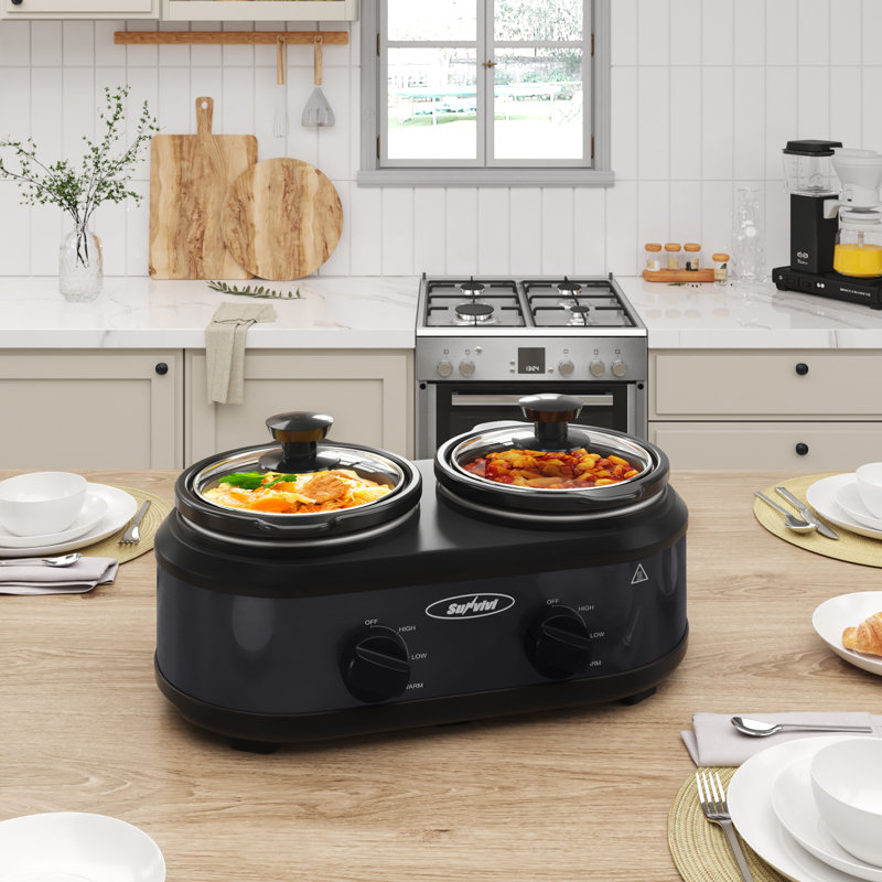 Sunvivi Dual Pot Slow Cooker, 2 x 1.25 Qt, Black