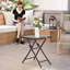 Outsunny Foldable Garden Side Table with Glass Tabletop Safety Buckle Black