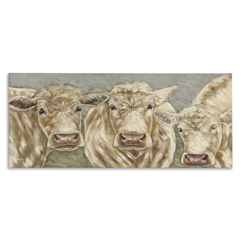 Art mural sur toile Beige Cow Trio par Sara G. Designs, H 20 po x l 48 po