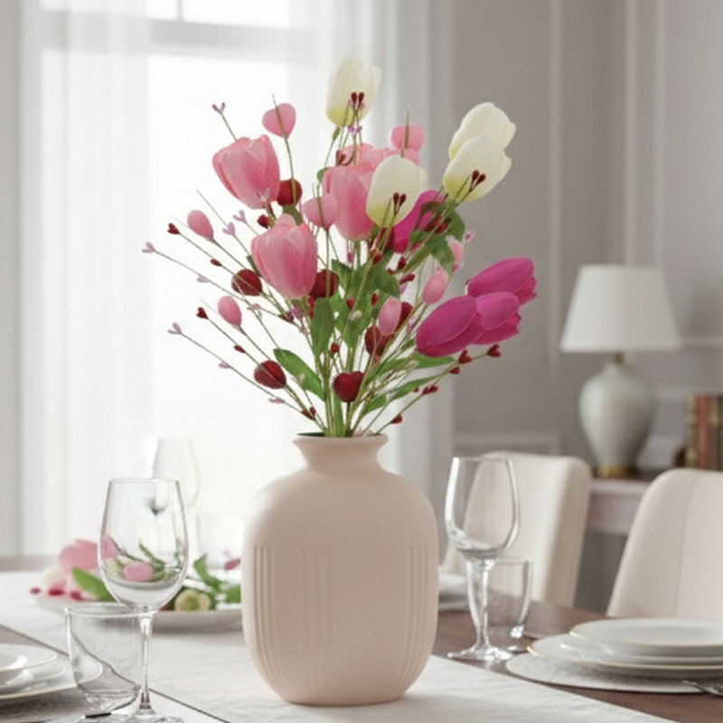 6 pièces de tiges de tulipes artificielles avec des accents de cœur et de baies, des choix floraux pour la Saint-Valentin et la fête des Mères