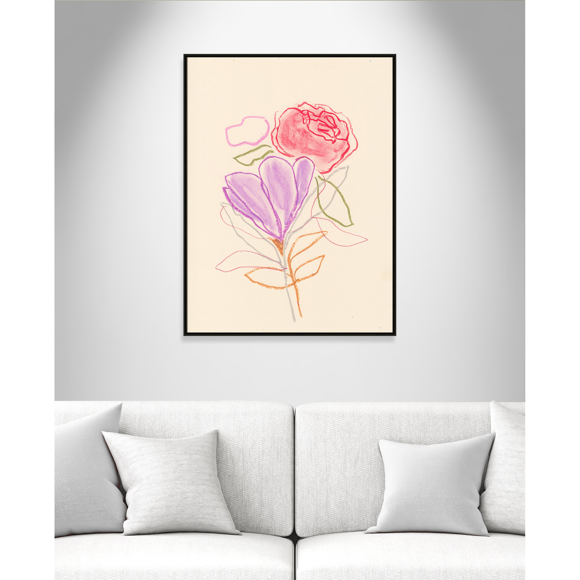 Simple Floral III Print by Bea Dina, 49.5" H x 37.5" W x 2" D, No Mat, Espresso Floater Framed Canvas