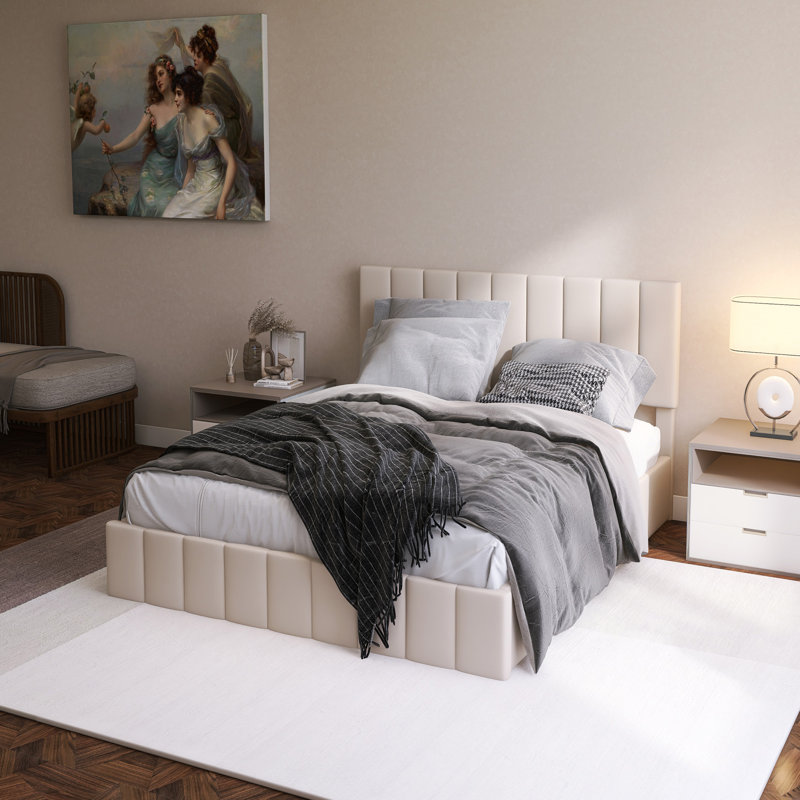 Upholstered Platform Bed With A Hydraulic Storage System, Beige, Full