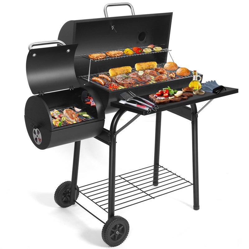 Barbecue au charbon de bois à fumée décalée, barbecues au charbon de bois avec grande surface de cuisson | Combinaison de barils et de barils pour barbecue, noir
