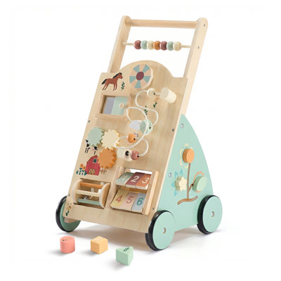 11-in-1 Wooden Baby Walker with Adjustable Speed, Montessori Activity Push Walker for Toddlers, Baby Gift for Boys and Girls