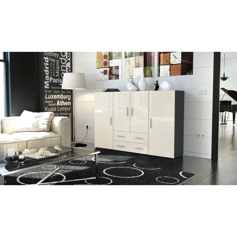 Mccorkle 166cm Wide 2 Drawer Highboard, Cream High Gloss