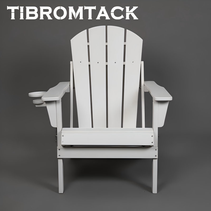 HDPE Folding Adirondack Chair with Dual Cup Holder - Composite Adirondack Chair with Wood Texture- White