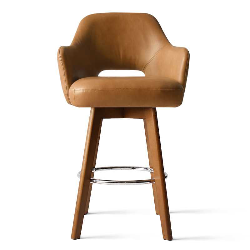 Tabouret de comptoir pivotant à 360 degrés en similicuir avec repose-pieds 26,5 po Aylsworth, Brun