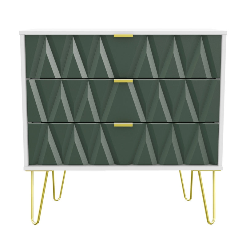 Fully Assembled Cerys 3 Drawer 76.5Cm W Chest of Drawers, Green/White
