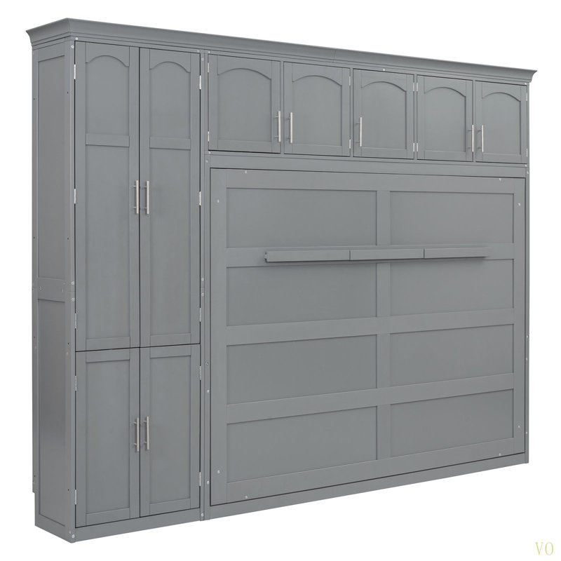 Grand lit escamotable mural avec armoires, Gris