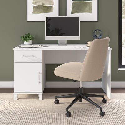 Orkurga 54” Office Desk with Drawer and Cabinet, Computer Office Desk with Storage, Modern Wood, White