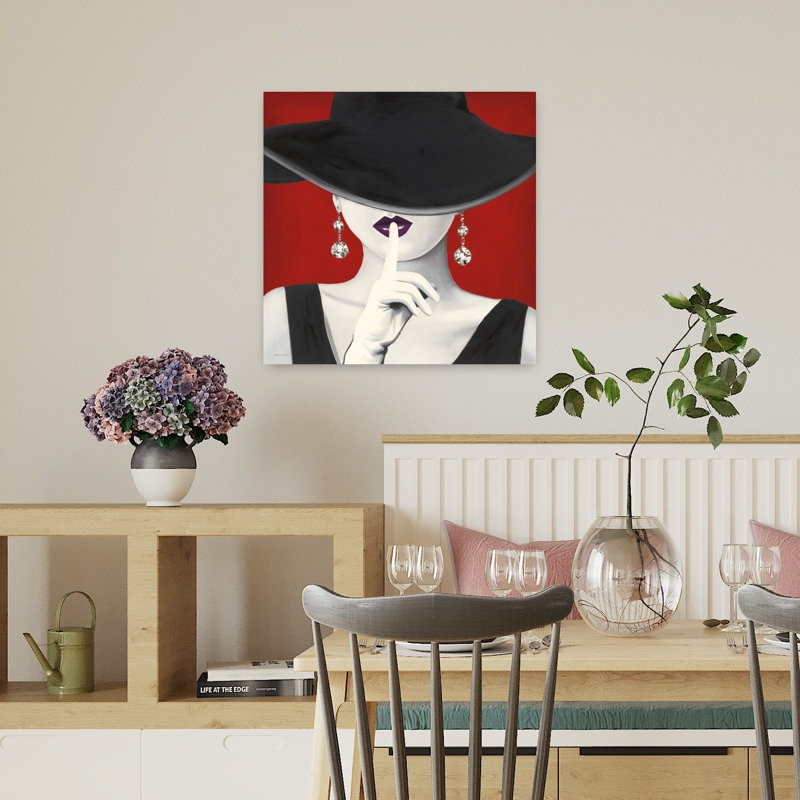 Haute Chapeau mauve, lèvres, art contemporain, H 18 po x l 18 po
