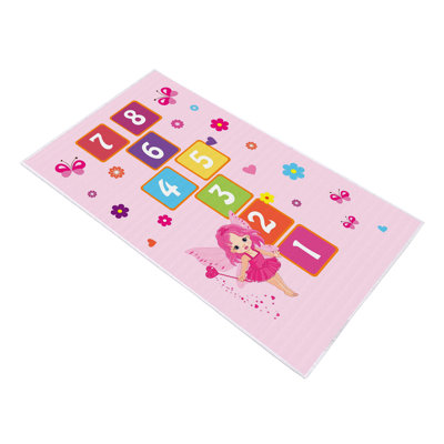Tapis rectangulaire en polyester tissé à la machine rose / bleu / mauve Zuzia