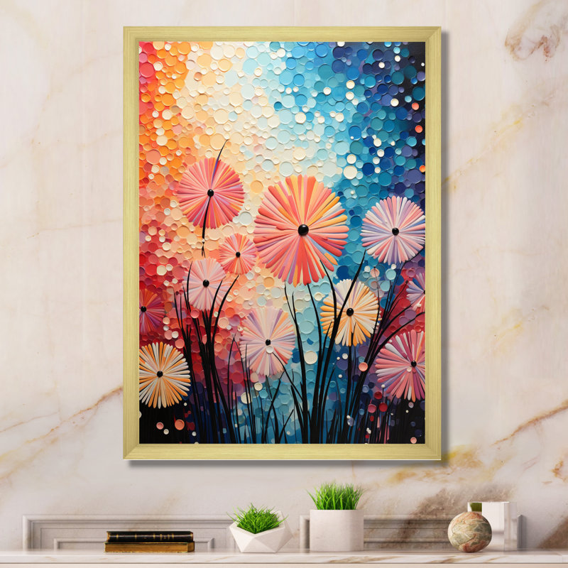 «Colorful Fireworks Serenade Pointillism II», reproduction sur toile, Encadrement doré, H 32 po x l 24 po x P 1 po
