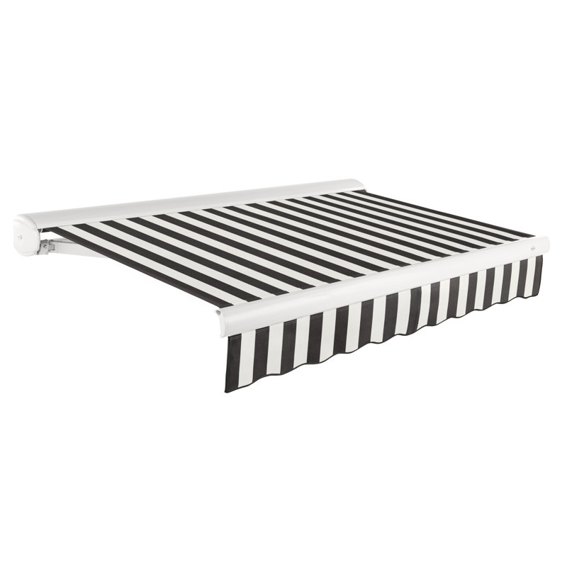 Auvent rétractable avec cassette Awntech Key West, Côté droit, H 9,38 po x l 168 po x P 120 po, Rayures noires et blanches