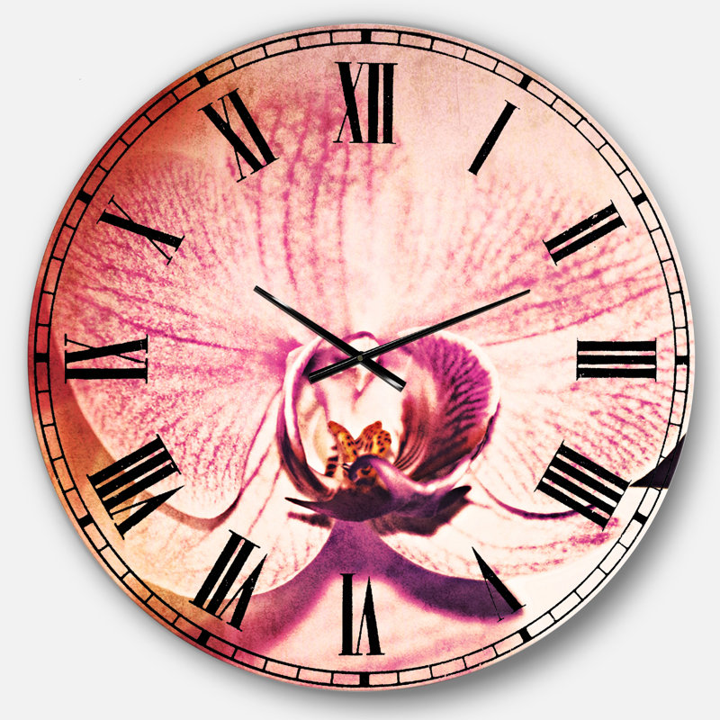Belles fleurs d'orchidées roses - Horloge murale traditionnelle, Grand