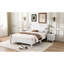 Lit plateforme double en bois blanc avec motif rétro et support à lattes en bois-2010926472