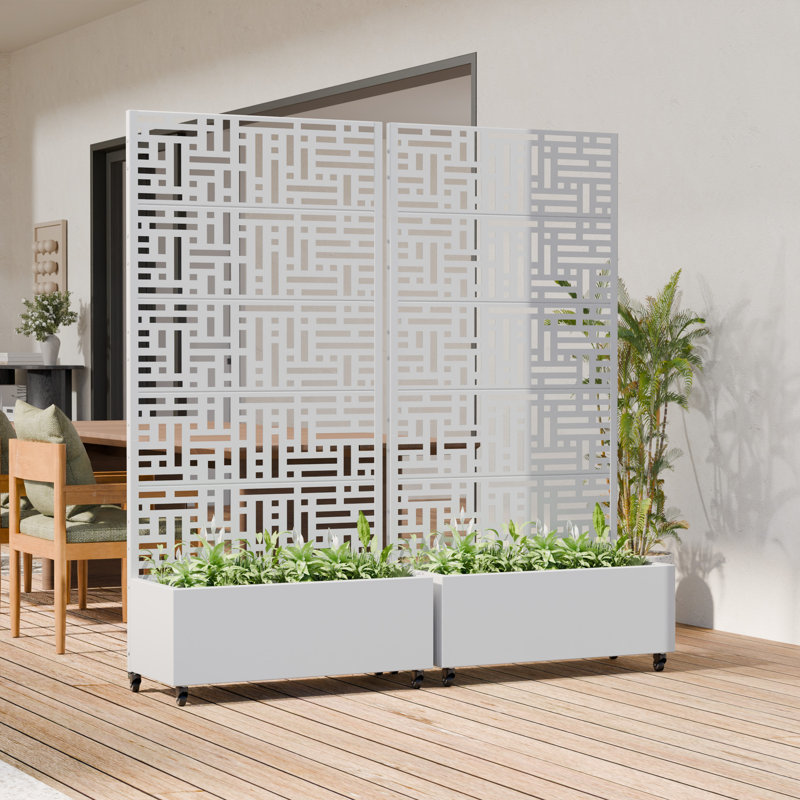 72" H x 35" W x 16" D Outdoor Metal Planter Box with Trellis Decor Raised Garden Bed with Lattice Panel and Wheels for Patio