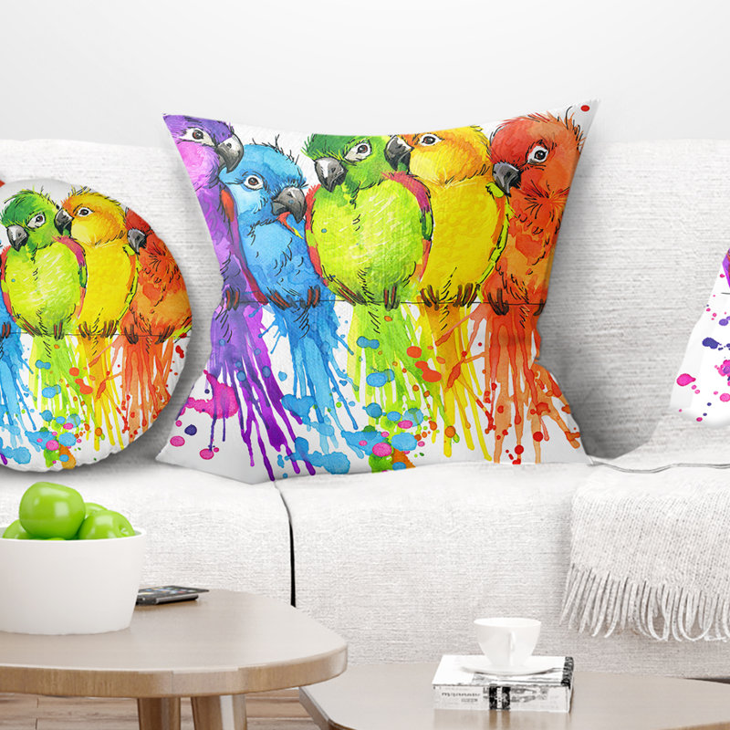 Coussin d’illustration perroquets colorée animal, 18 po x 18 po, Coussin décoratif