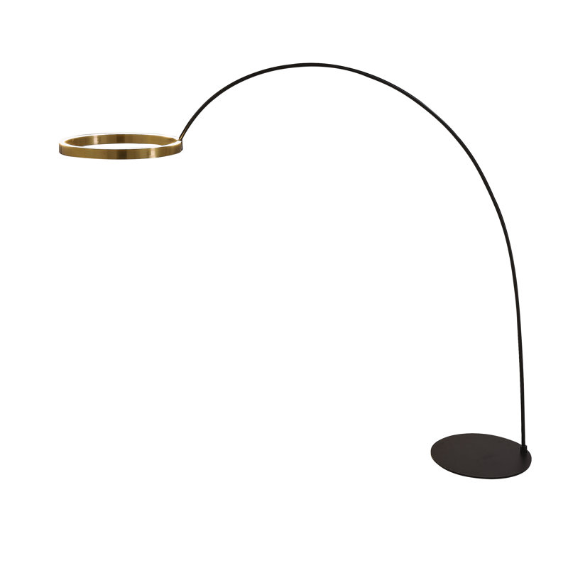 Rushell 82'' Black LED Arched Floor Lamp with USB, Antique Satin Brass