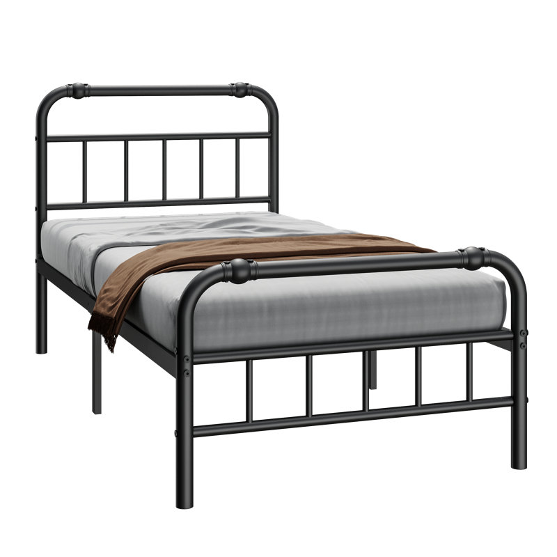 Mariah Twin Size Metal Bed Frame, 40" Tall Headboard & 14" Platform Height, Heavy-Duty Steel, Industrial Style, Squeak-Free, Under Bed Storage, No Box Spring Required