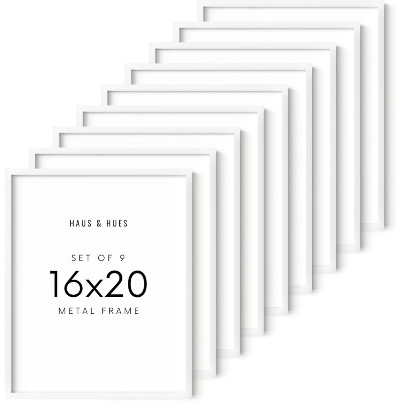 Cadres photo en métal (ensemble de 9), Blanc, L 16 po x H 20 po
