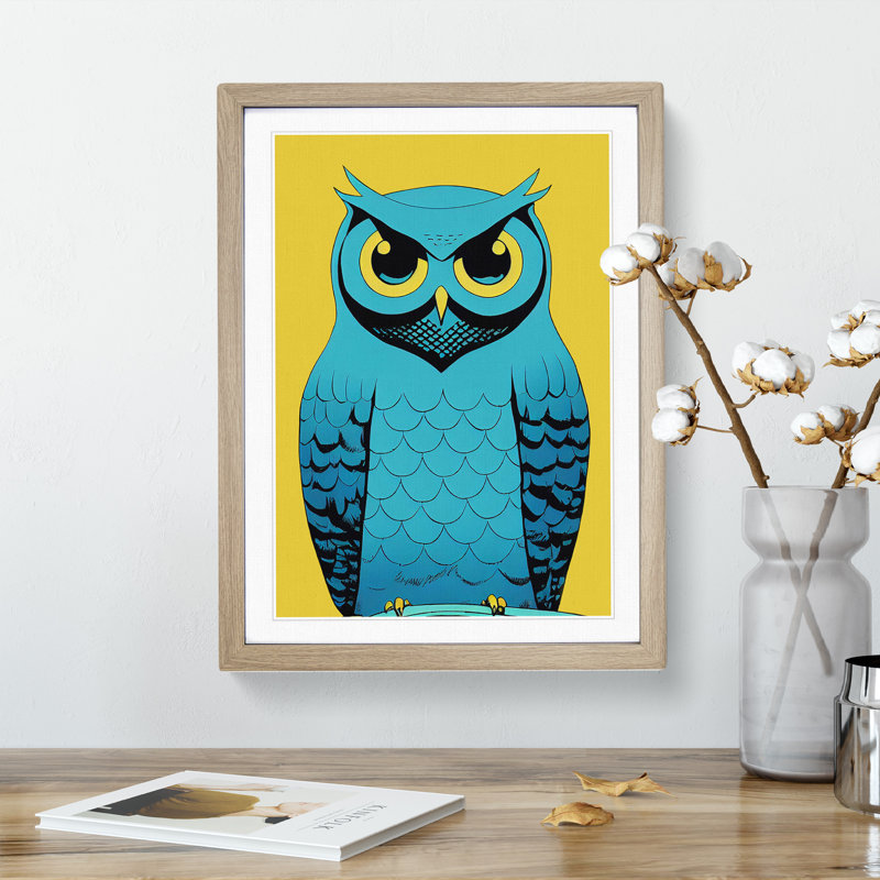 Owl in Pop - Framed Print, 64cm H x 46cm W x 2cm D, Oak
