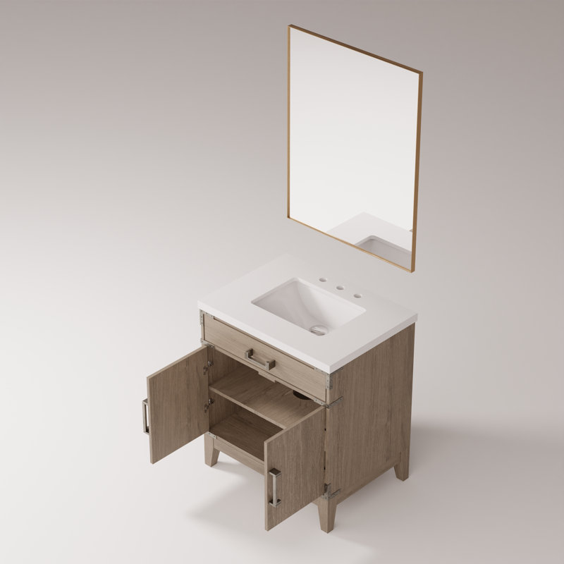Miroir de salle de bain simple l 30 po x P 22 po Laurel, Chêne gris, Quartz blanc