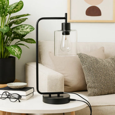 Table Lamp, 20 Inch, Metal Arm, Ivory Cylinder Shade, Marble Base