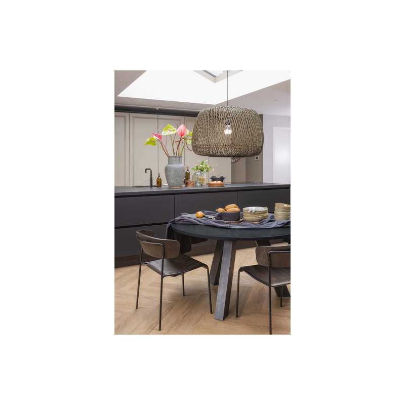 Wayland Oak Solid Wood Base Dining Table, Blacknight