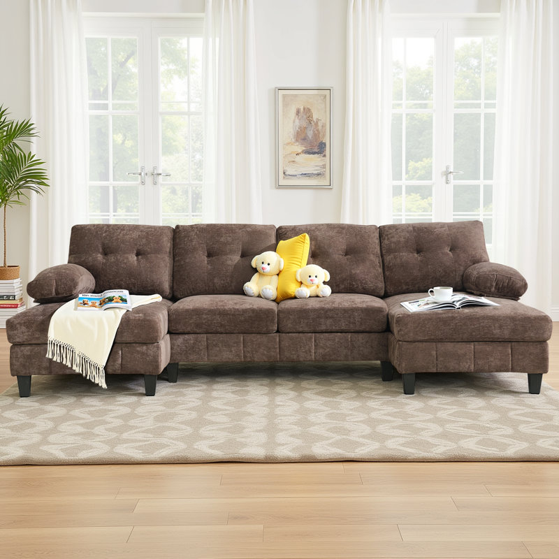 Canapé modulaire en chenille de 103,5 po en U - méridienne double avec poches de rangement et coussins d'accoudoirs, capacité de 250 lb