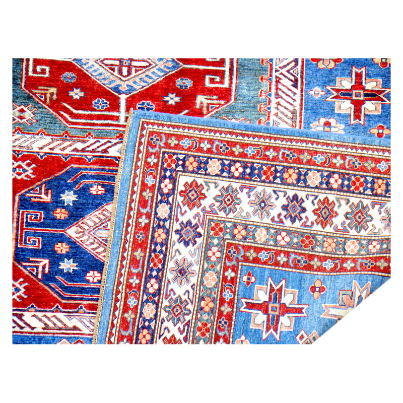 Tapis bleu clair et ivoire noué à la main de haute qualité